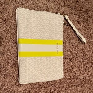 Michael Kors White Wristlet with Yellow Accent